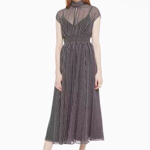 kate spade Black and White Polka Dot Midi Dress with High Neck